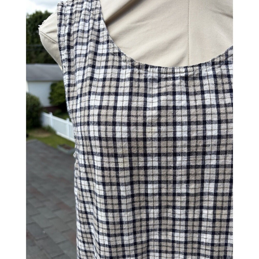Vintage 90s Erika Studio Linen Beige Gingham Long Jumper Cottagecore Dress Sz M - Picture 5 of 6